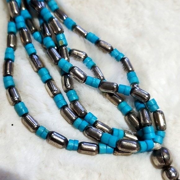 VINTAGE CHUNKY NATIVE AMERICAN INDIAN TRIBAL MULTISTRAND NECKLACE WITH RINGS - Picture 3 of 7